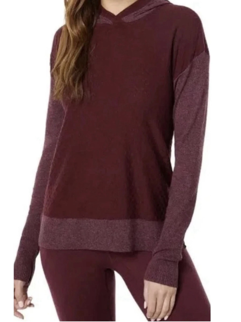 Smartwool Shadow Pine Hoodie Heathered Burgundy Textured Sweater Women's Small